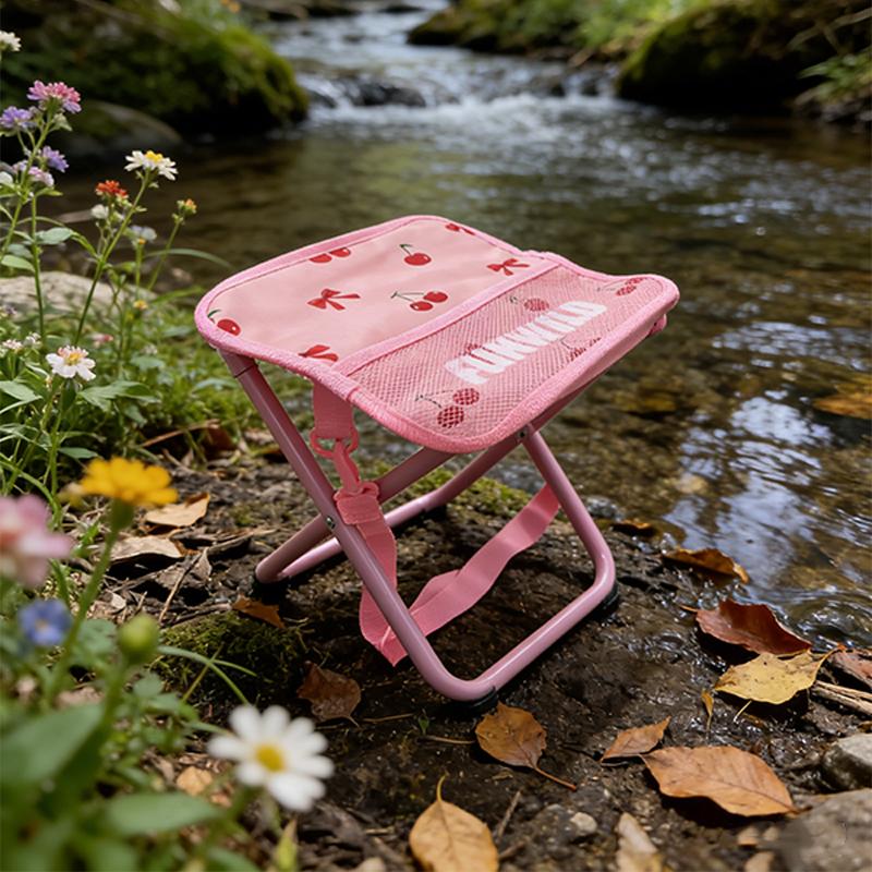 Roze Kersentuin Patroon Campingstoel Buiten Draagbaar Opvouwbaar Krukje met Schouderband Mesh Zak Lichtgewicht Vissen Picknick Stoel