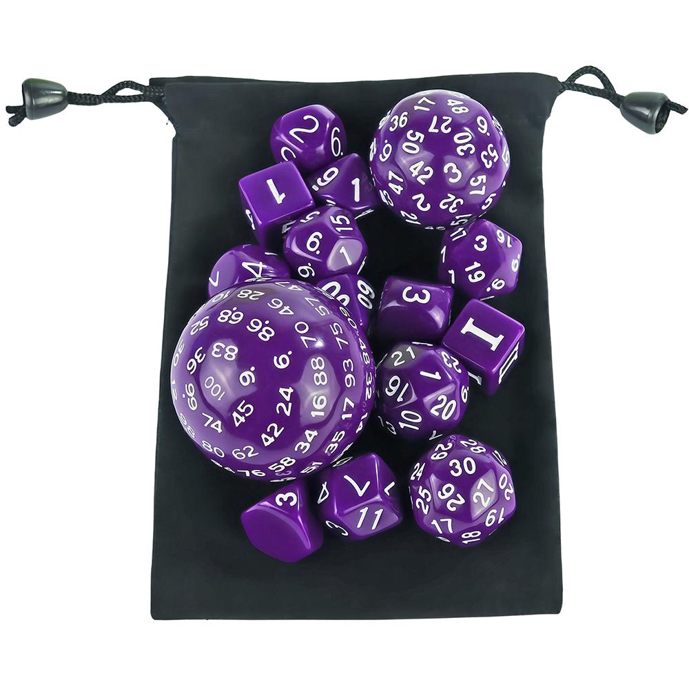 15pcs Opaque Polyhedral Dice Set D3-D100 for Tabletop Role Playing Games DNDGame TRPG Game Dice with Storage Bag