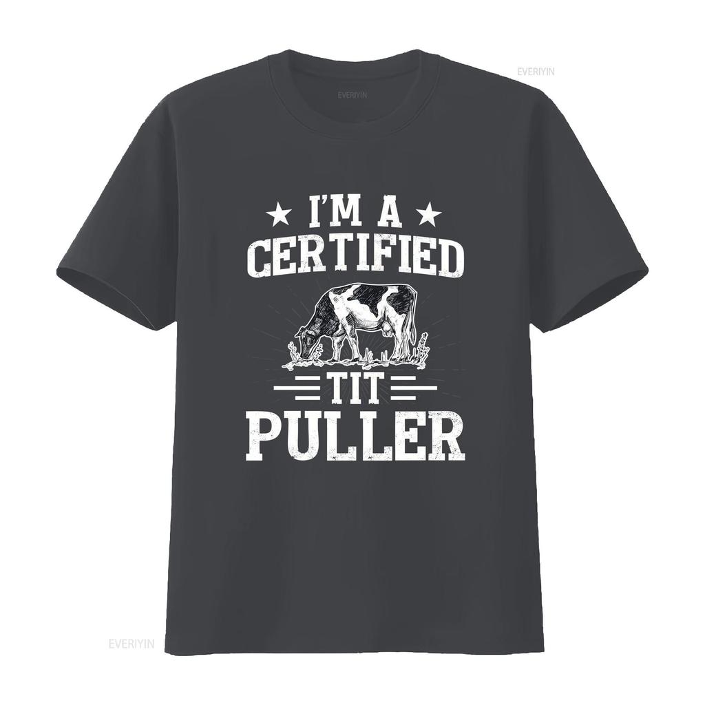 Im A Certified Tit Puller T Shirt Cute Cow Lover GifT Dairy Farmer Cattle Vintage Washed Breathable Comfortable Homme Graphic