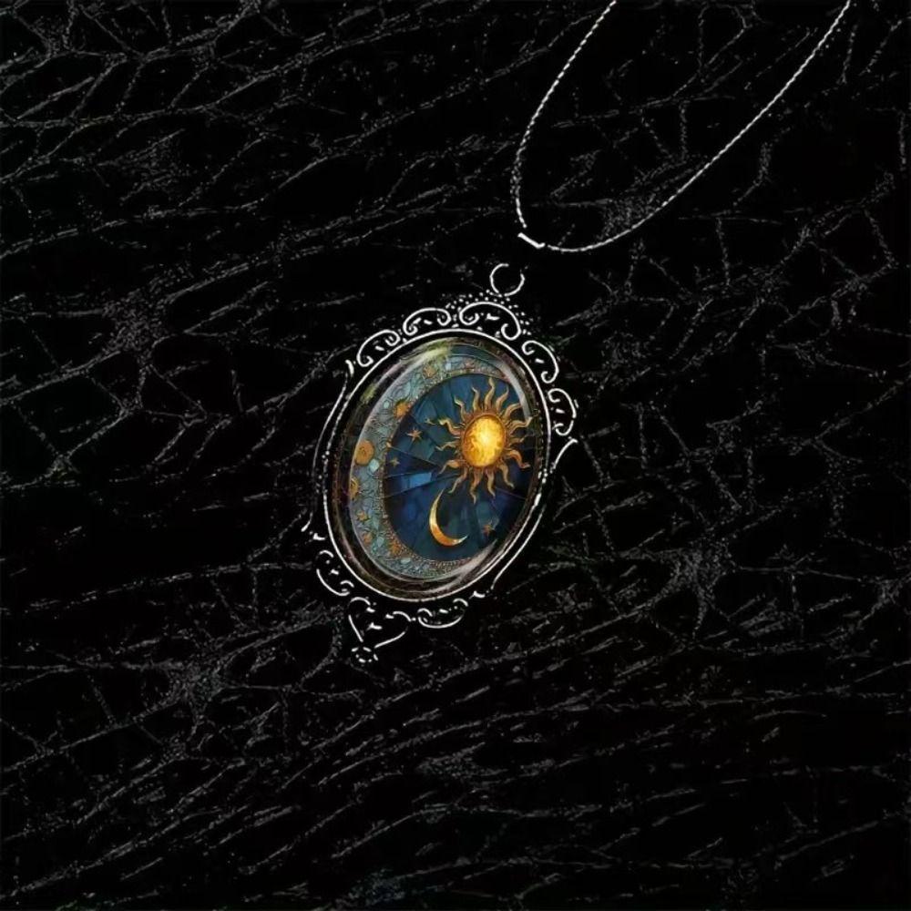 Vintage Gothic Glass Pendant Necklace Sun Moon Style Charm Necklace  Jewelry Accessories