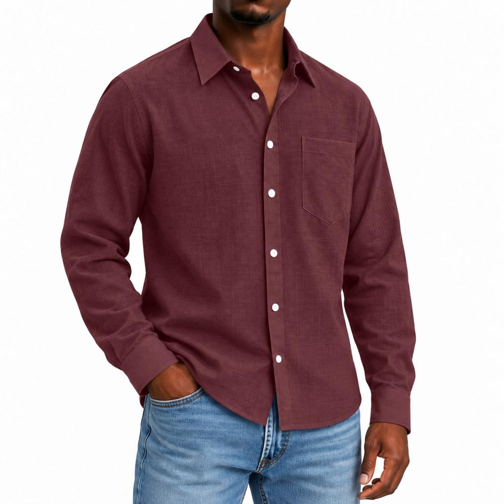 Men's Linen Collared Long Sleeve Shirt for Spring and Fall Casual Daily Wear