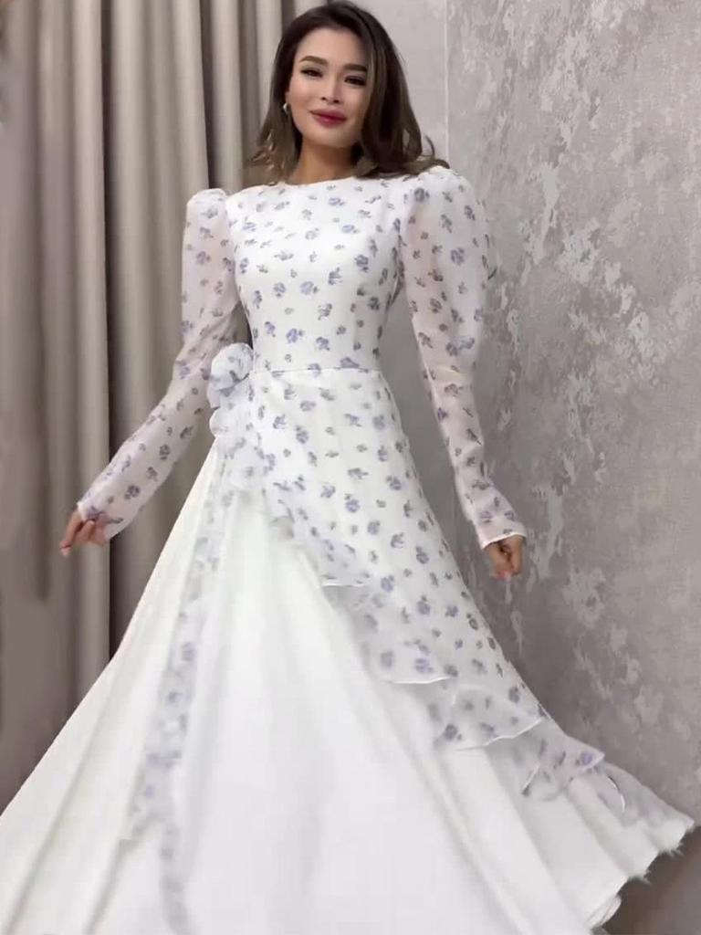 2025 Summer Floral Long Sleeve Maxi Dress - Elegant European & American Style