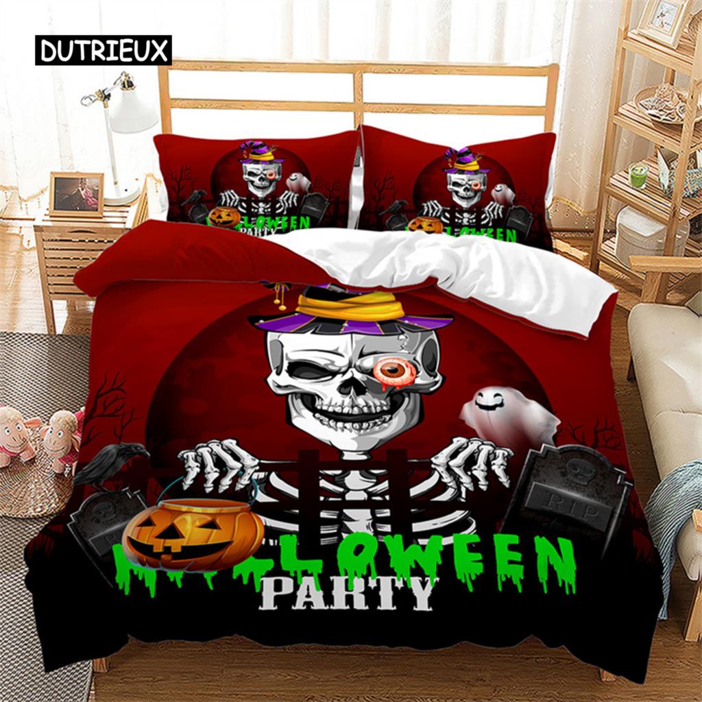 Halloweenský povlak na přikrývku Queen Kreslená dýně Obal na přikrývku Mikrovlákno Hororové téma Gotická strašidelná ložní souprava Pro chlapce Teenagery