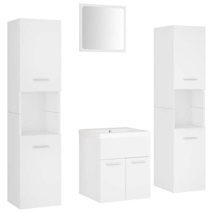 VidaXL Ensemble de Meubles de Salle de Bain Placard de Toilette Armoire de Rangement Armoire d'Evier et Lavabo Miroir Mural Blanc