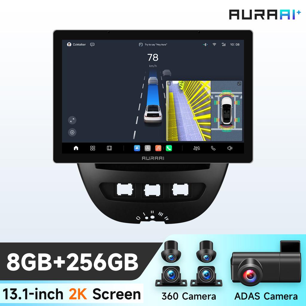 OSSURET Intelligent 2K Screen Carplay Android Auto for Peugeot 107 2005 Citroen C1 2014 Toyota Aygo Car Infotainment Multimedia Player GPS Bluetooth