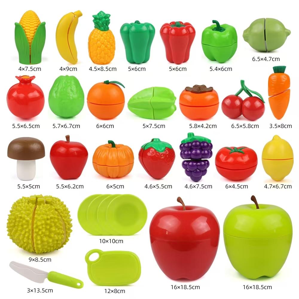 

Kids Kitchen Toys Cutting Play Food Toy Pretend Fruit Vegetables Accessories with Big Apple Storage Box Toy for Toddler Gift