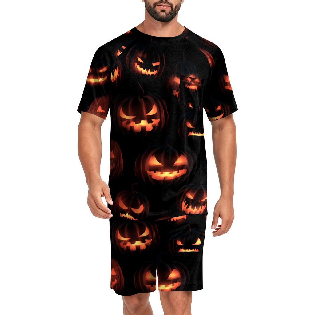 Men's Halloween Casual Pajama Set Short Sleeve Top and Shorts Comfortable Lightweight Sleepwear for Home Relaxation