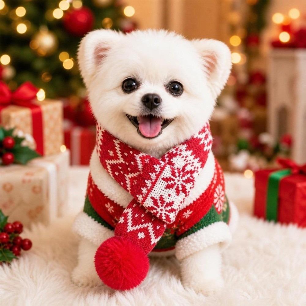 Winter Dog Scarf Collar Christmas Cat Scarf Hat Cozy Dog Bandana Scarf  for Puppy Kitten