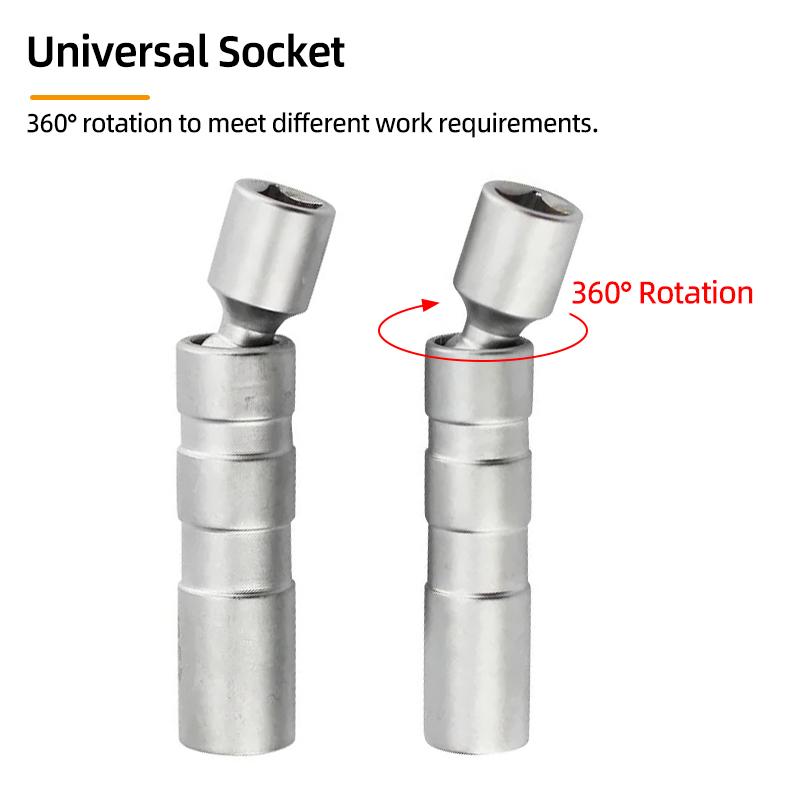 Universal Spark Plug Socket Wrench Adapter Magnetic 3/8" Drive 12 Angle Spark Plug Removal 14mm 16mm Car Repair Removal Tool