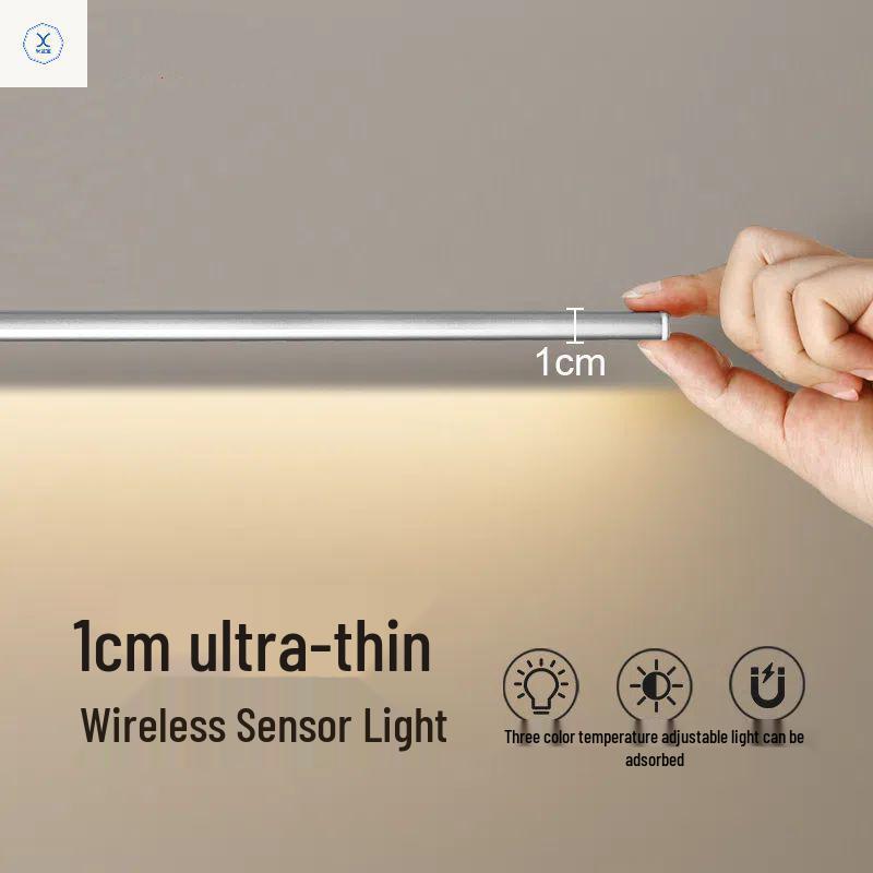 Ultradünner wiederaufladbarer magnetischer LED-Lichtstreifen für Kleiderschrank/Schrank mit Bewegungssensor, keine Verkabelung erforderlich