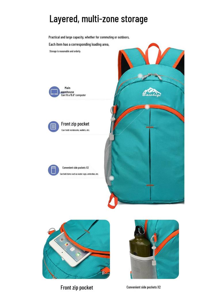 Ultra-light Water Repellent Foldable Backpack for Cycling, Hiking, Camping, & Mountaineering