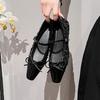 Fashion 2025 Silver Paillette Flats Ballets Shoes Woman Belt Buckle Mary Janes Pointed Toe Dress Loafers Brides Wedding Bowtie Ballerina