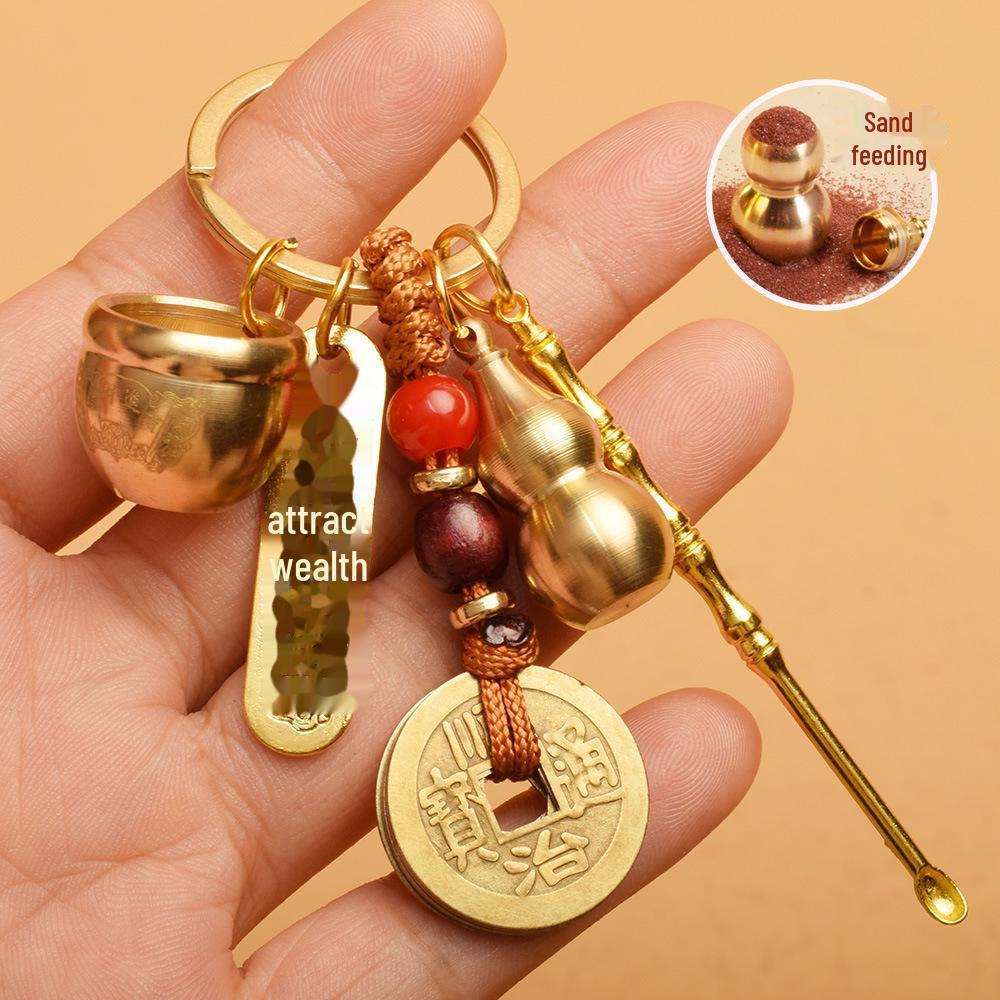 

Брелок-амулет: Монеты пяти императоров, тыква, счеты, башня Вэньчан, денежный мешок, Будда, совок для мусора, ложка для ушей, подвеска с изображением живописного места