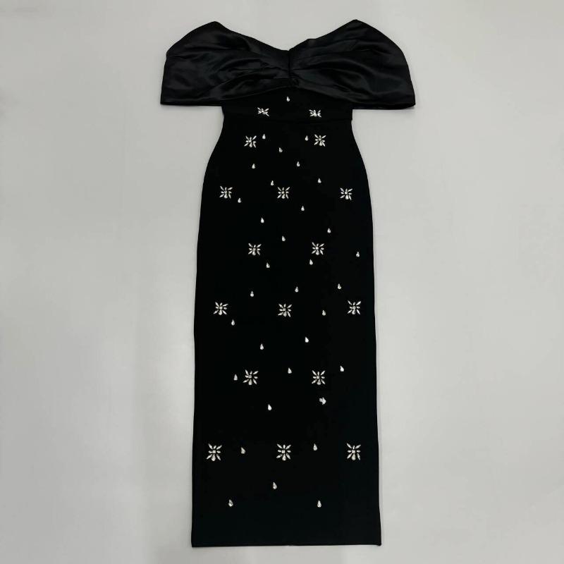 tube top bandage evening dress temperament sexy one-word shoulder dress heavy industry hot drill slim and thin bandage skirt