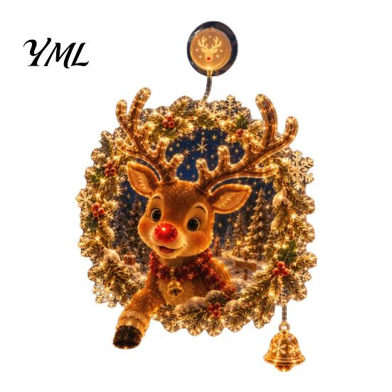 Battery Operated LED Light Christmas Suction Cup Window Light, 7.8-Inch Double-Layer Warm Tree Powered Hanging for Holiday Glass Windows, Doors