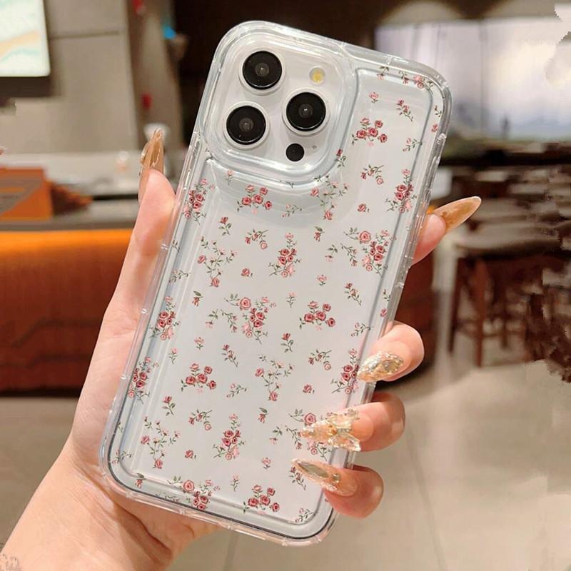 Blue Floral Patterned TPU Phone Case For iPhone 16 16e 14 13 15 Pro Max 11 12 Pro Mini 7 8 Plus XR Shockproof Soft Clear Cover
