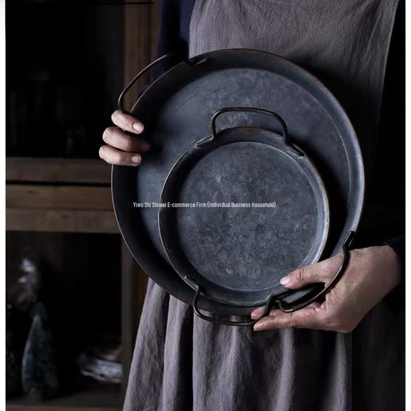Bandeja de Bolo de Ferro Vintage Desgastado para Casamento e Decoração de Casa