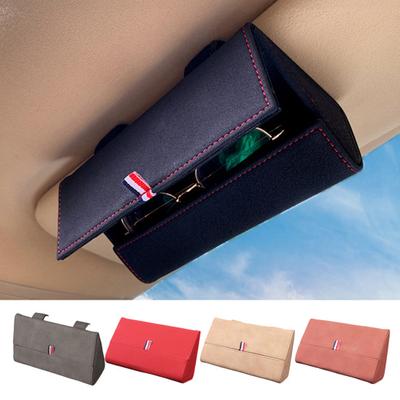 Car Storage Box Flip-Type Anti-Falling Eyeglass Case Snap-On Installation Leather Texture Organizer Universal Fit Sunglasses Box