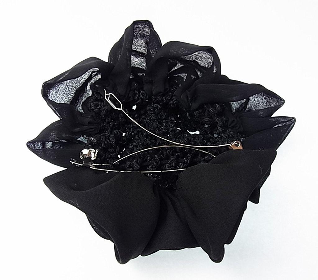 Bijin Kam Chignon Net with Chiffon Black Barrette, Rose,