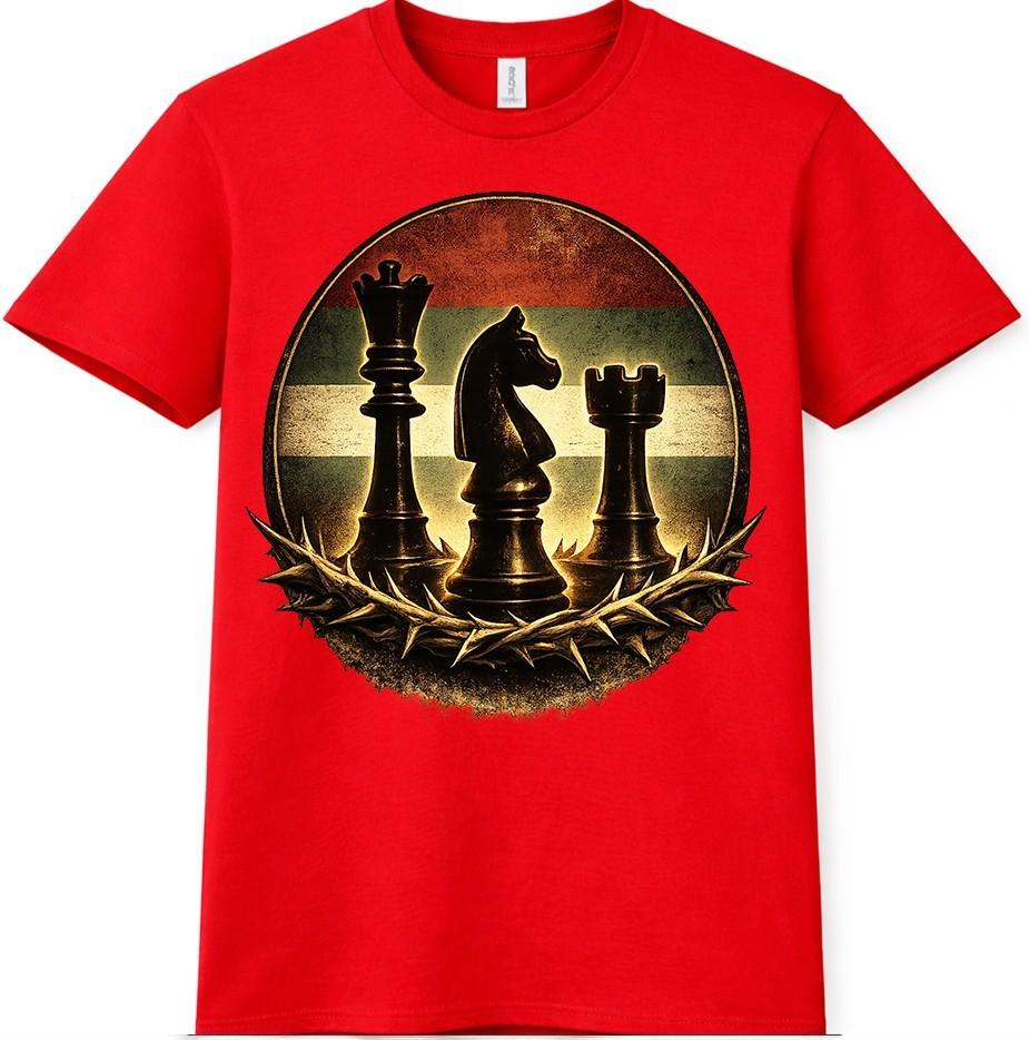 Vintage Chess Pieces Graphic T-Shirt King Knight Rook Strategy Game Design Tee 4XL