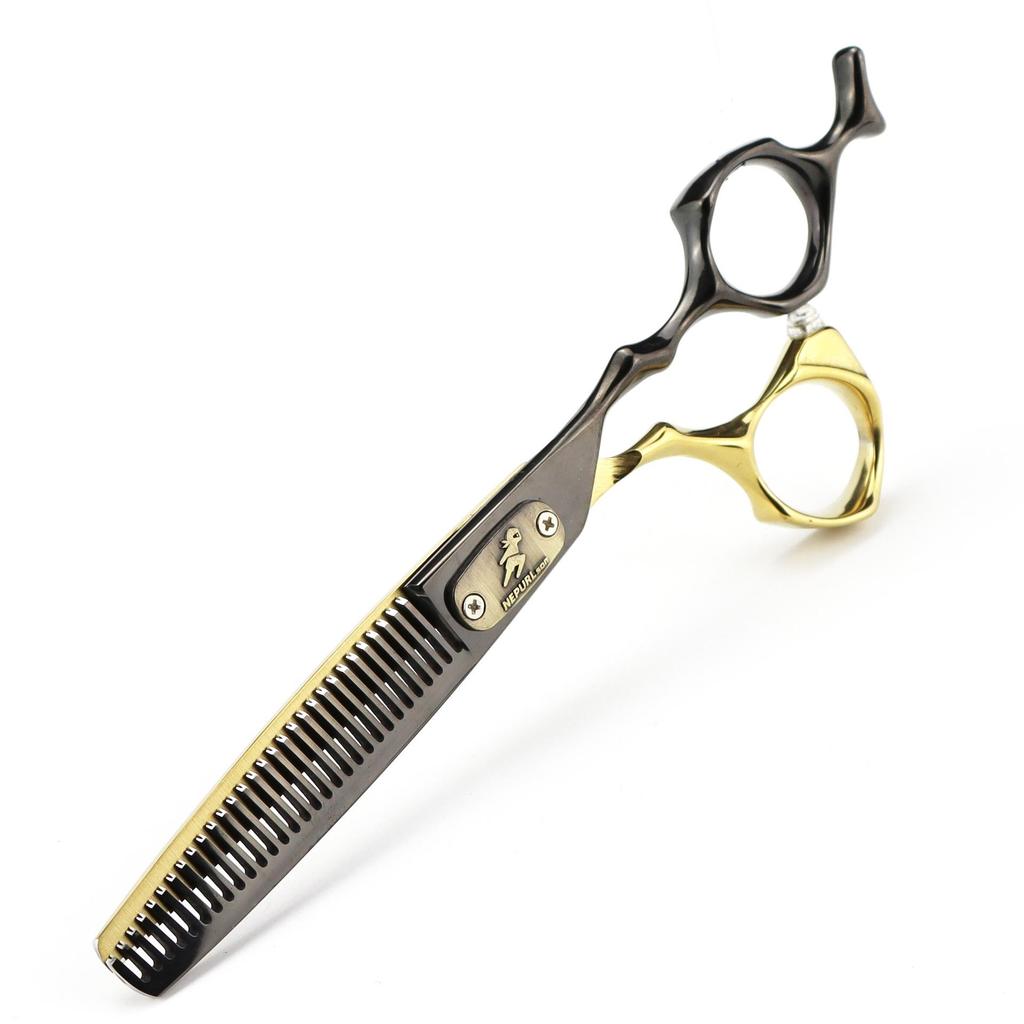 FCG-25 Black Gold Hairdressing Scissors Set: Straight, Serrated & Thinning - Professional Salon Quality