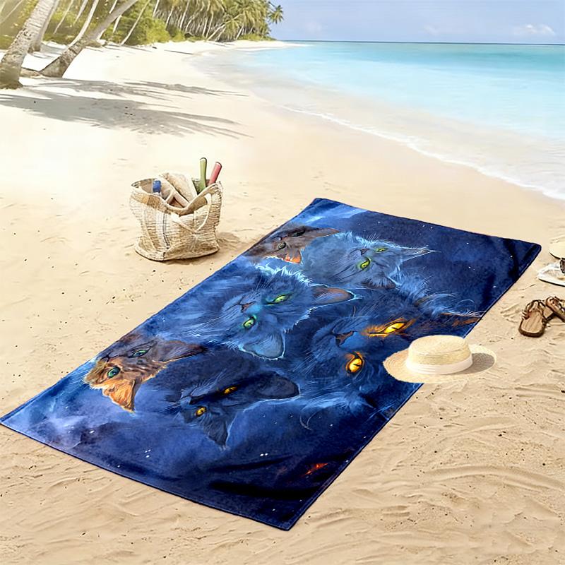 Cat in the Night 2D Flat Print Beach Towel, Large Soft Quick Dry Towel for Beach Camping Swimming.MSTJ0918268