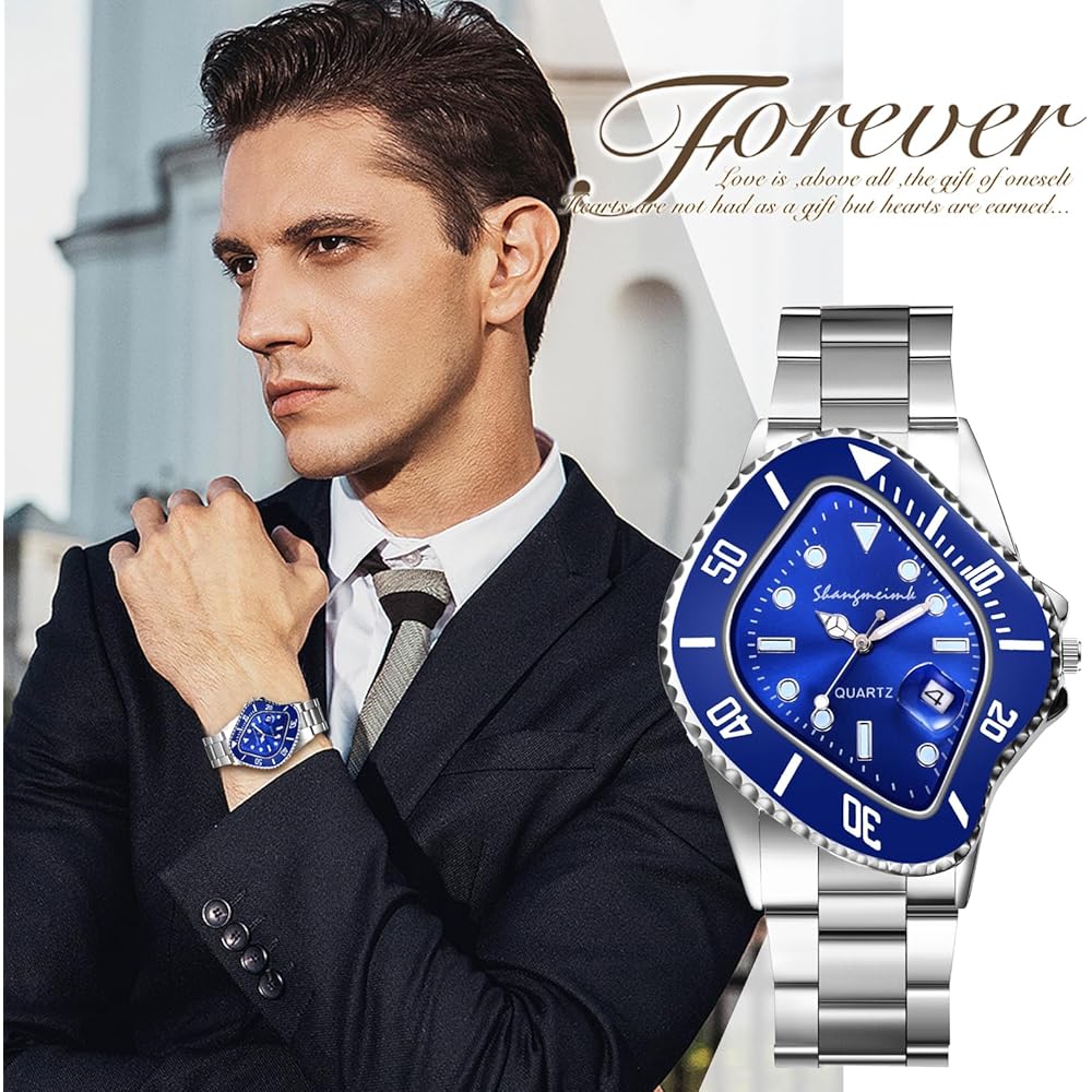 Men's Analog Waterproof Watch Stainless Steel Band Simple Stylish Silver Accessory