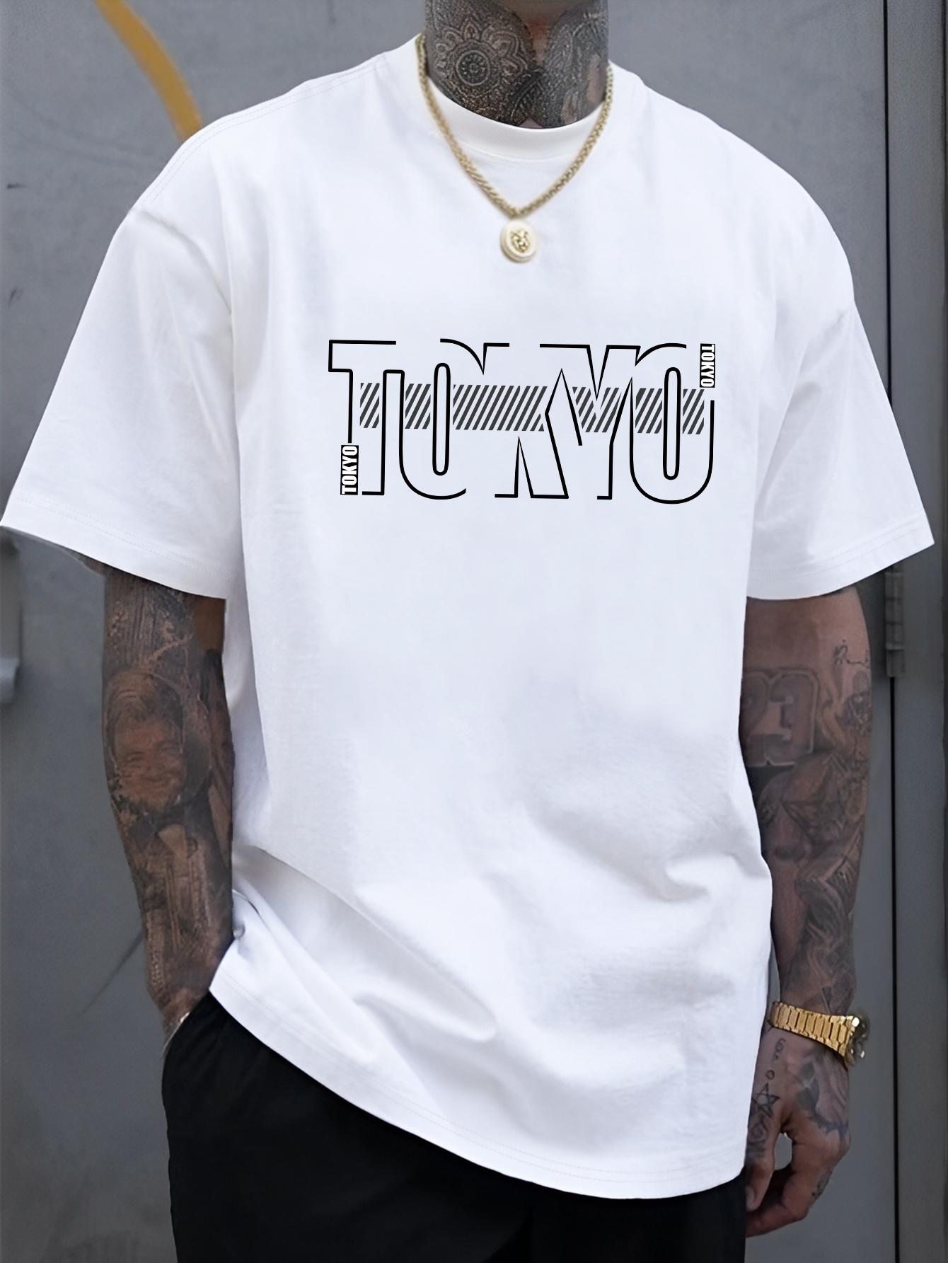 Men S New Stylish And Trendy Tokyo Letter Print Casual Short-Sleeve Shirt XXXL