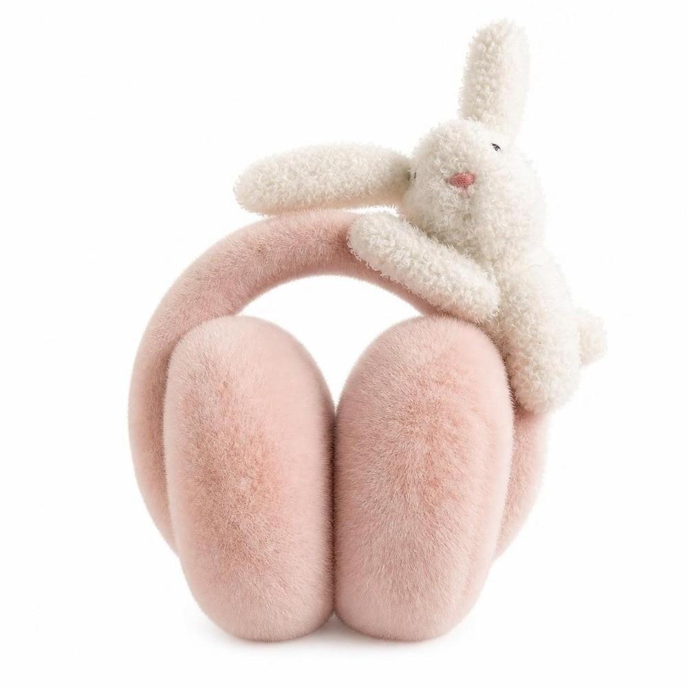 Portable Rabbit Plush Earmuffs 3D Bunny Fluffy Earmuffs Fashion Winter Ear Covers  For Women Ladies