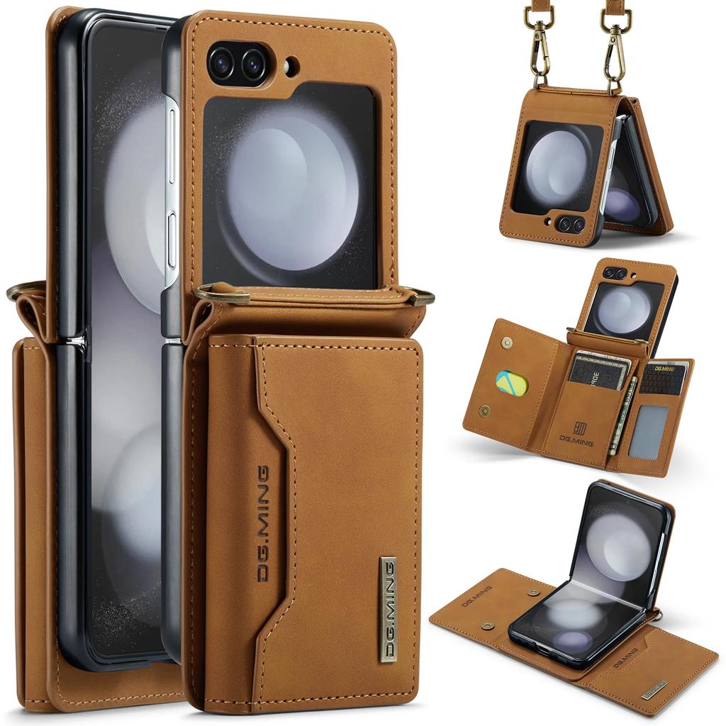 Crossbody Wallet Cards Solt Leather Case For Samsung Galaxy Z Flip 7 FE 6 5 4 5G Flip5 Long Rope Bag Pocket Purse Lanyard Cover