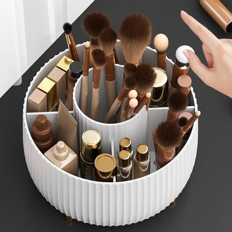 Weiß Rosa 360° drehbarer Make-up-Organizer Tragbare Desktop-Kosmetik-Aufbewahrungsbox Badezimmer Multifunktionaler Lippenstift-Pinselhalter