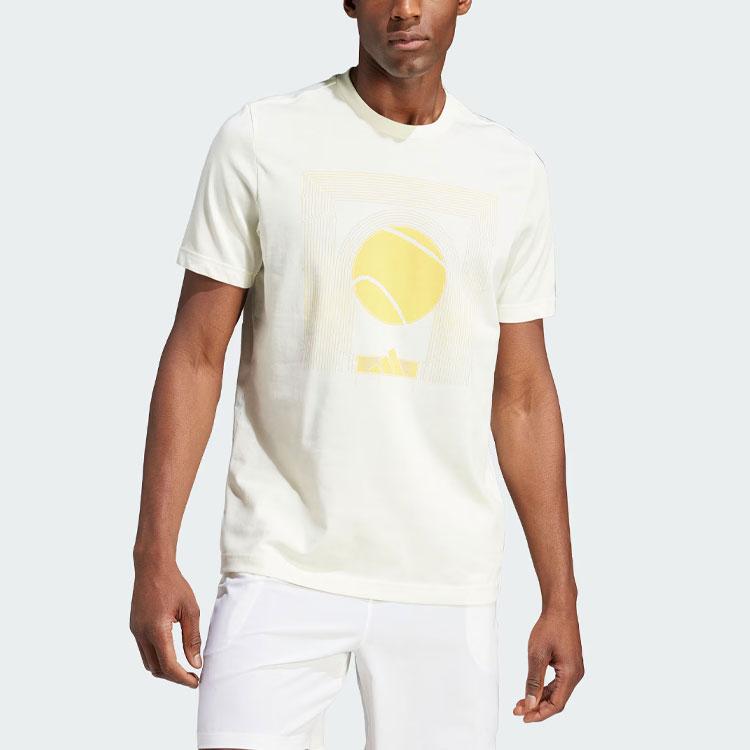 Adidas Aeroready Arc De Ball T-Shirt Tennis Print Sports Short Sleeve Crew Neck T-Shirt Men Tops Ivory IS2414