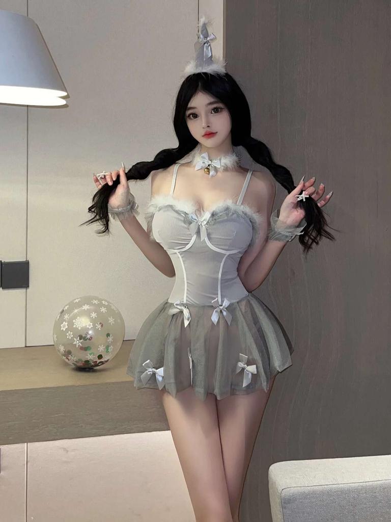 Fashion Sexy Korean Women Tank Mini Dress 2025 New Tops Dresses Mesh Lace Sheer Sexy Gray Couple Dress Elegant New Tops ERB8