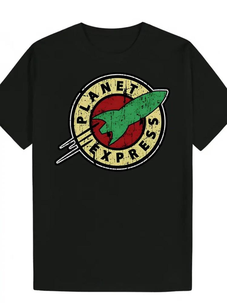 

Men S Summer Casual Round Neck Polyester Graphic T-Shirt with Planet Express Log XL