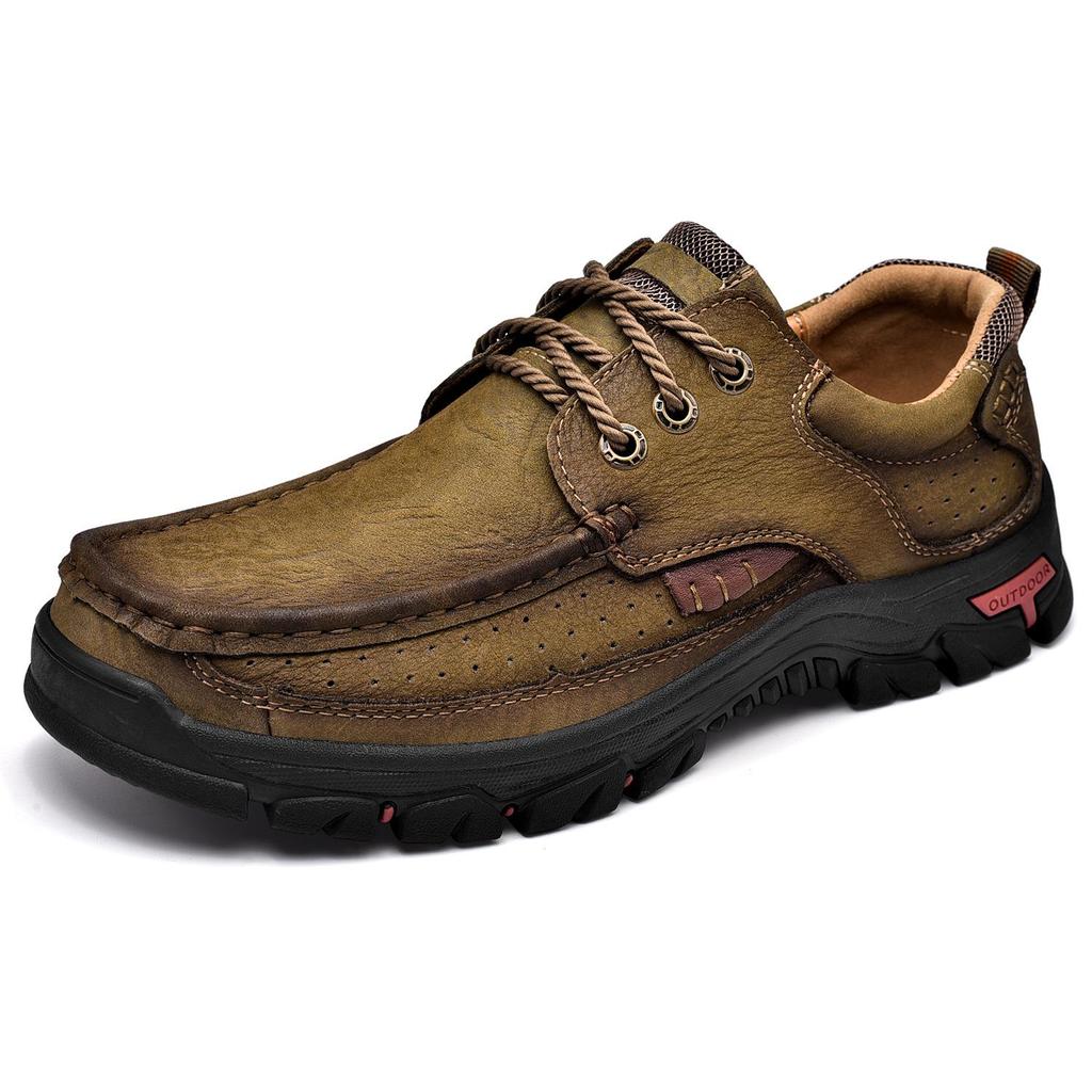 Men's Outdoor Casual Slip-On Leather Shoes - Large Size, Non-Slip, Wear-Resistant, Soft Sole