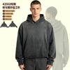 Unisex Oversize'owa Bluza z Kapturem Surowy Dół Kieszeń Kangurka Bawełna Mieszanka 420g Ciężka Jesień Streetwear