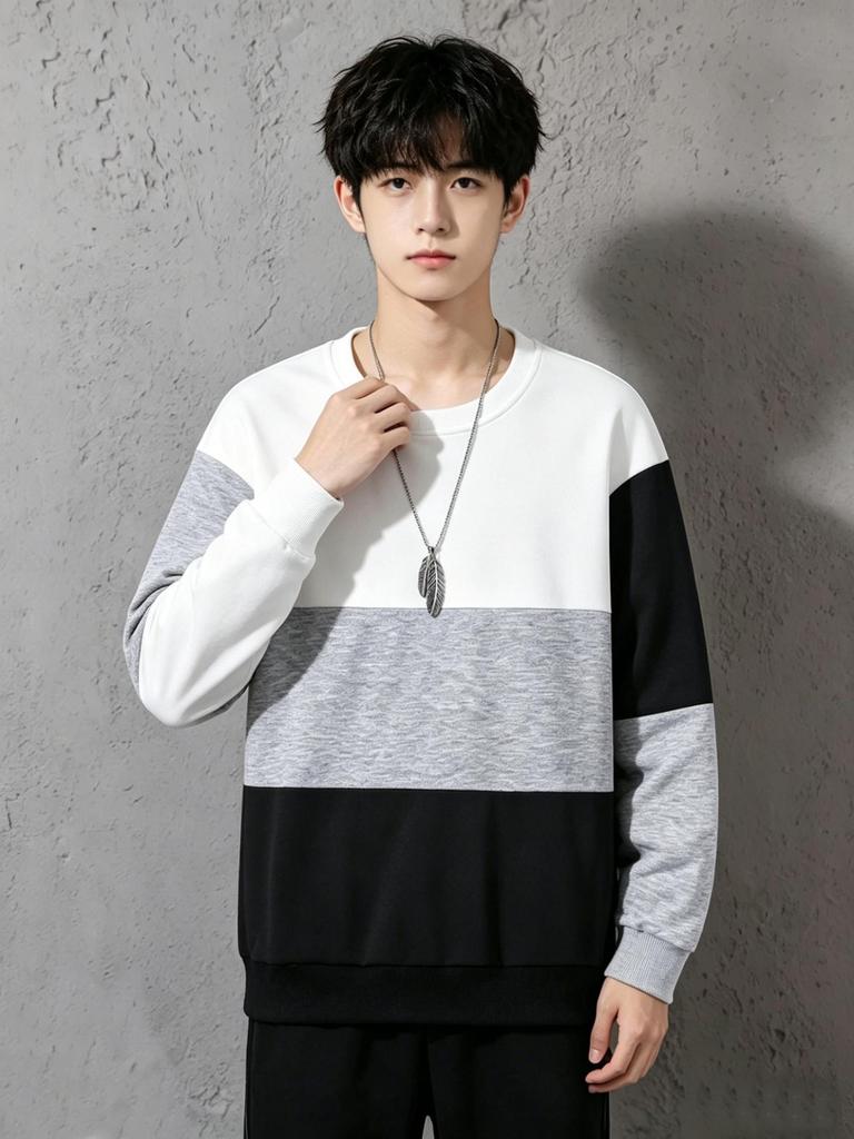 Teen Boys' Crewneck Color-Block Long-Sleeve Casual Sweatshirt