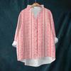 Women's Loose Ruffled Retro Floral Print Stand Collar Long Sleeve Cotton And Linen Top