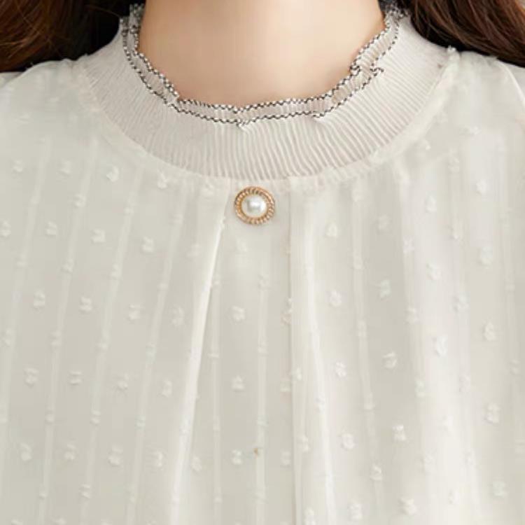 Autumn New Chiffon Top with Black Ears Lace Base Shirt for Women Age-reducing Fashionable Pullover