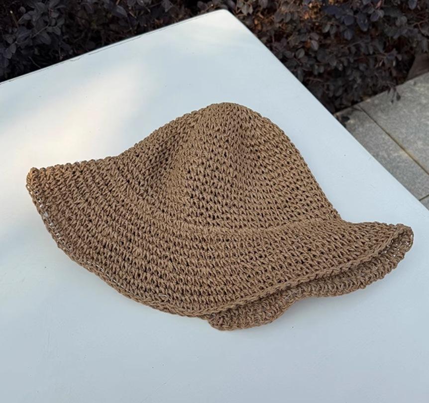 Pearl straw hat summer travel sunscreen sunshade bucket hat new straw seaside vacation net red hat