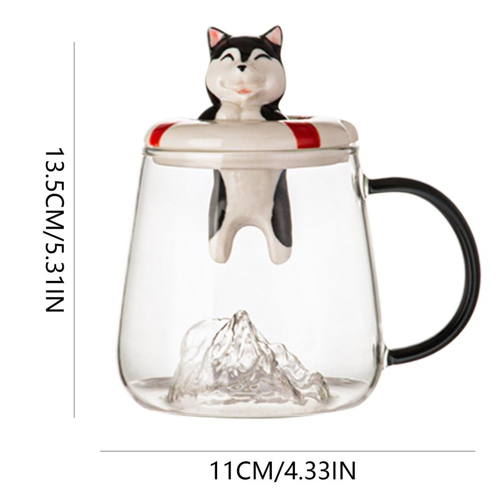 

Кружка для кофе с собакой, стеклянная кружка с собакой, чайные чашки, кружки для кофе с животными, с ложкой и крышкой, красочные кружки для питья для сока, молока, горячего шоколада