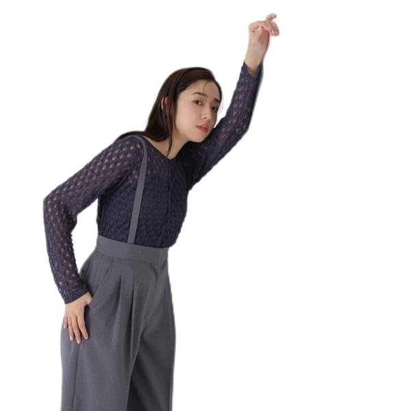

Natural Beauty Basics Sweater Openwork Knit Ensemble Navy Oggi Collaboration Women s