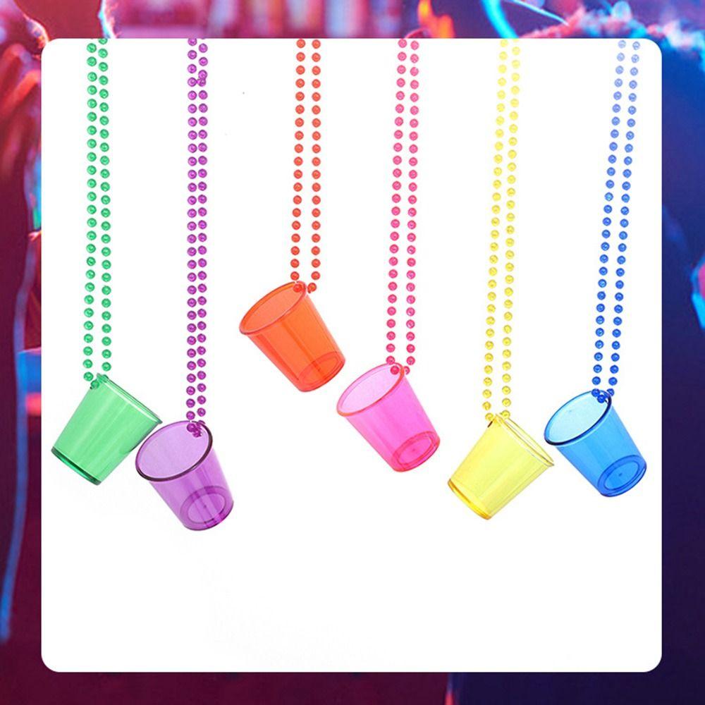 5Pcs Hanging Bachelorette Party Shot Glasses Transparent Reusable Shot Glass on Beaded Necklace Waterproof Simple Plastic Cups