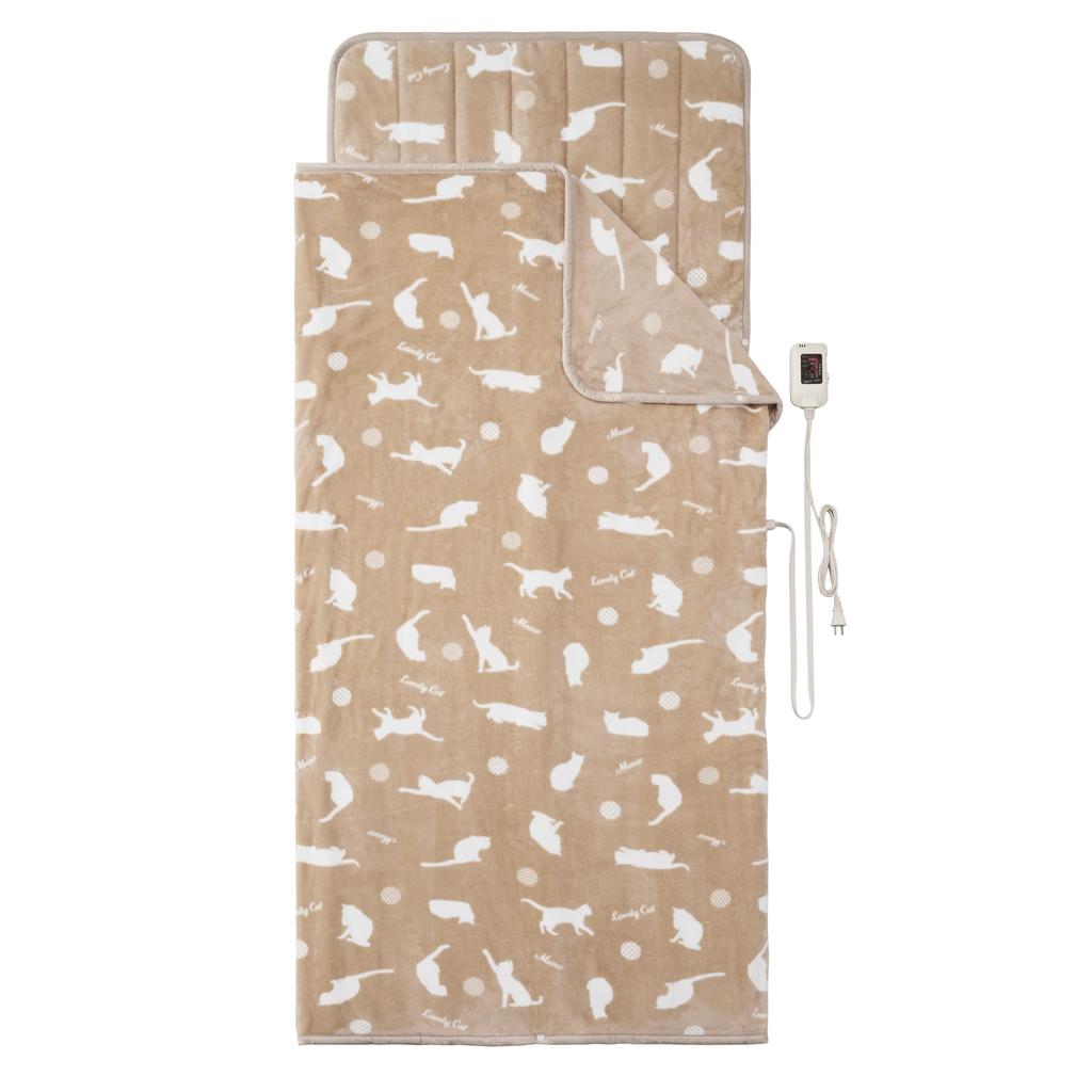 Sugibo Warm Sleeping Mat with Made In Automatic Off Timer Hours Can Be Set Room Temperature Stepless Temperature Cat Pattern Beige Cover, Japan, 1200