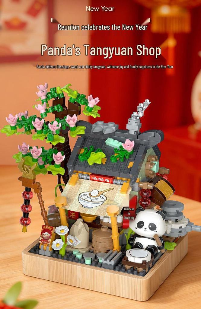Festive Panda Street Scene Building Blocks - Educational Toy & Ornament for New Year Gifts