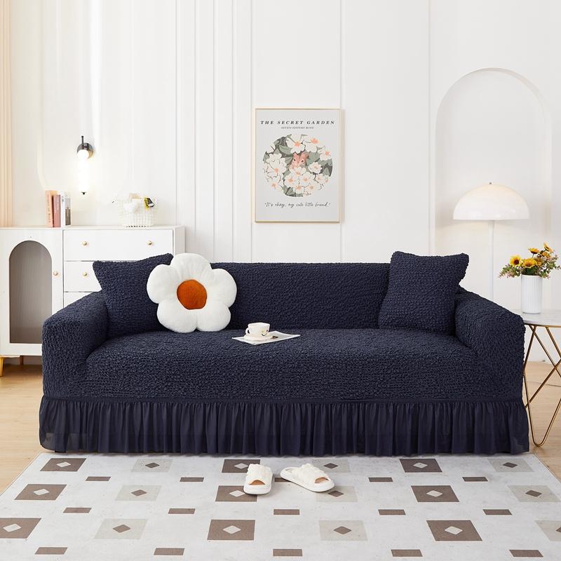 Premium Elegant Sofa Slipcover with Skirt for 1/2/3/4 Seater Stretchable Polyester Non-Slip Bubble Cloth Pet and Living Room Protector