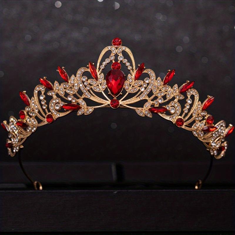 Baroque Red Crystal Tiaras and Crowns Prom Rhinestone Bridal Diadem Crown Taira for Women Wedding Hair Accessories Jewelry Crown