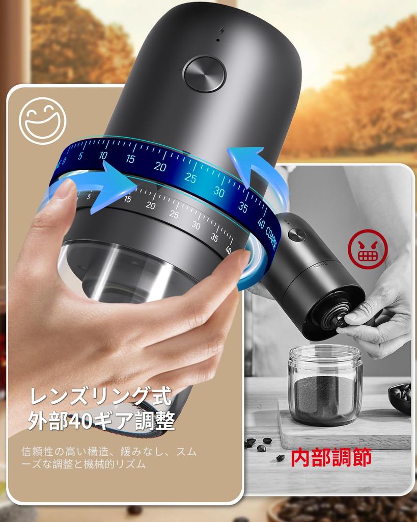 CIRCLE JOY Electric Coffee Grinder, Low-Speed Grinding, Heat-Free Ceramic Grinding Core, Portable Rechargeable Propeller Grinder for Coffee