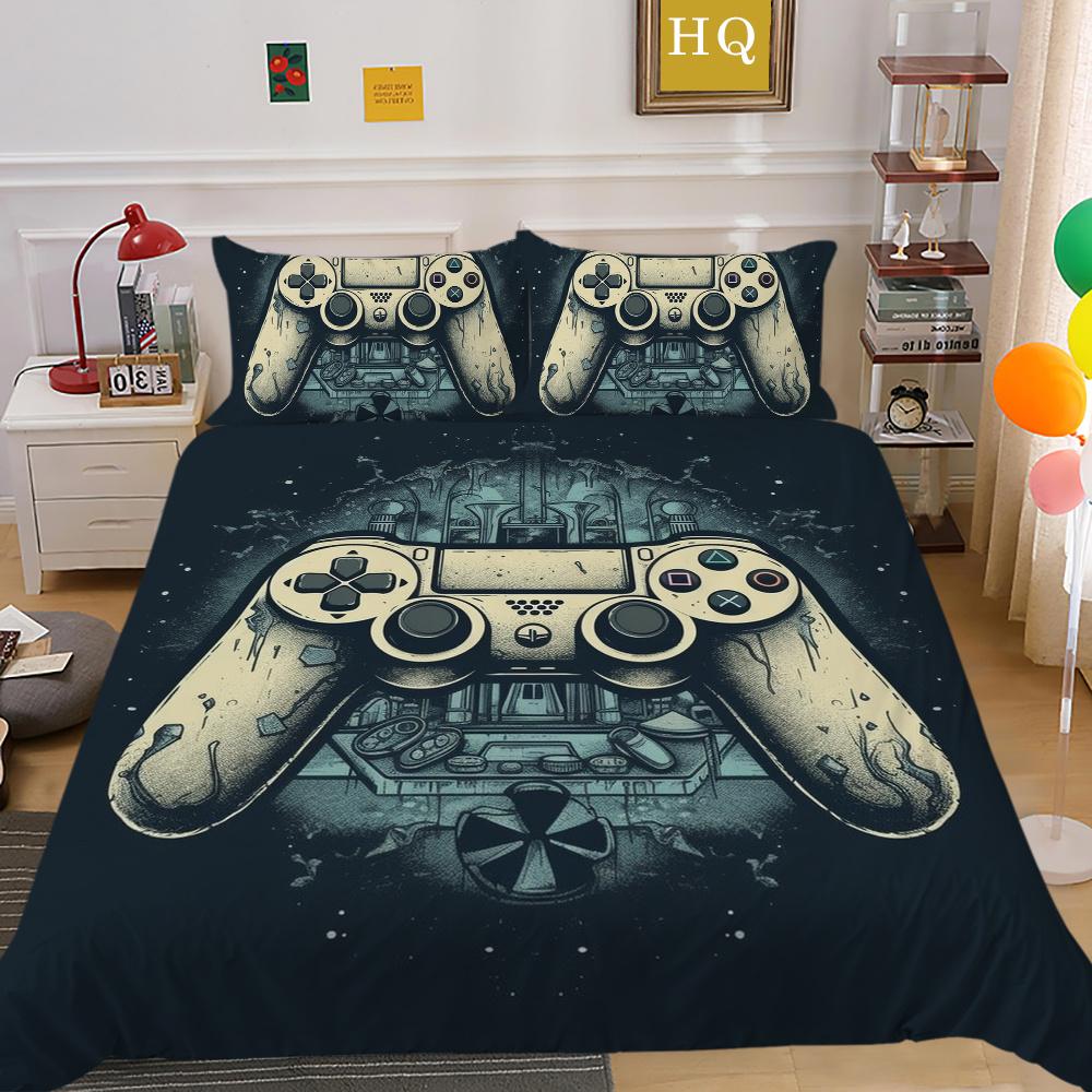 Housse de literie imprimée avec poignée de jeu de luxe, taie d'oreiller en Polyester, Style homme, vêtements de maison, housse de couette Queen Size