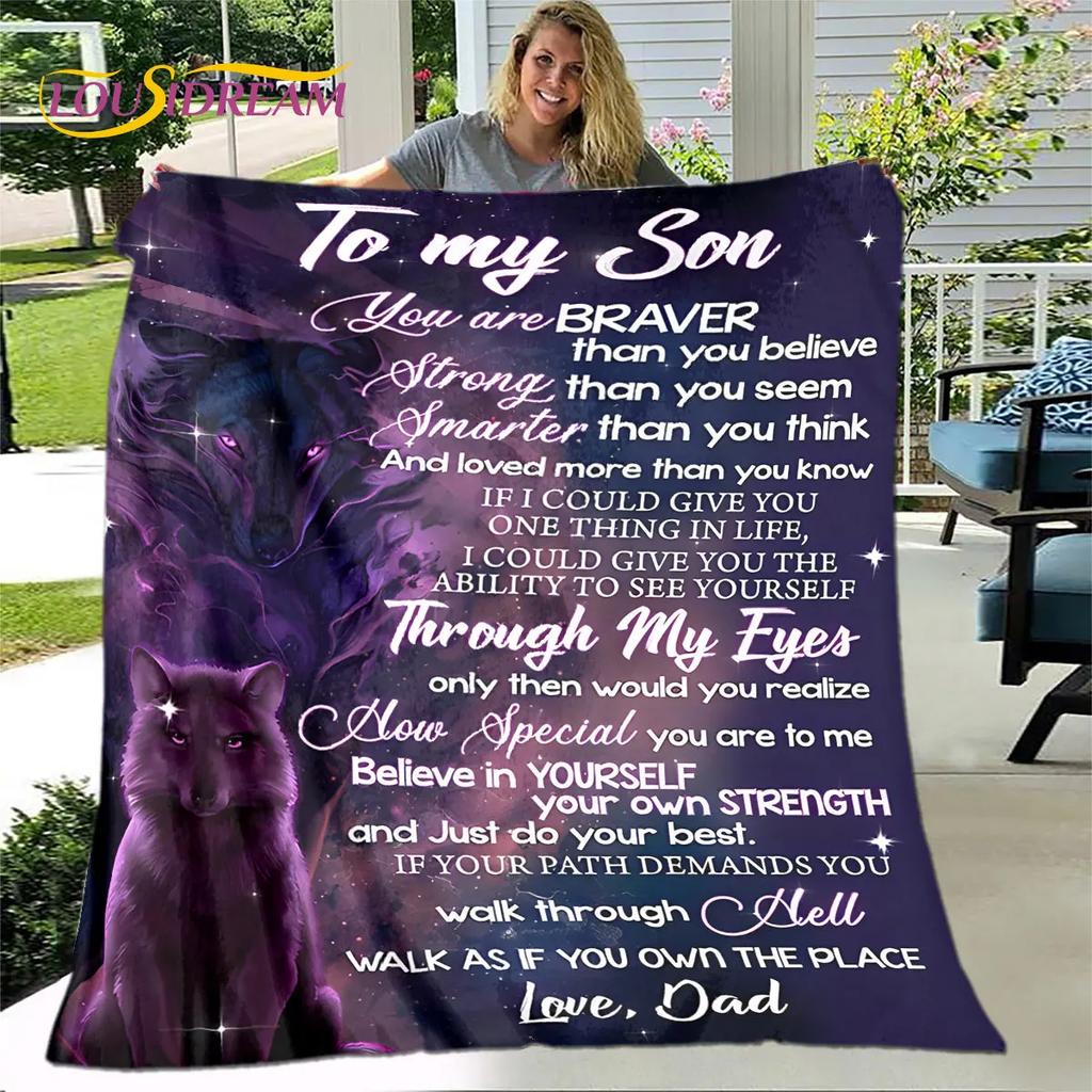 To My Son Plush Lion Wolf Dragon Eagle Quilt Blanket,Flannel Blanket Throw Blanket for Living Room Bedroom Bed Sofa Gift for Son